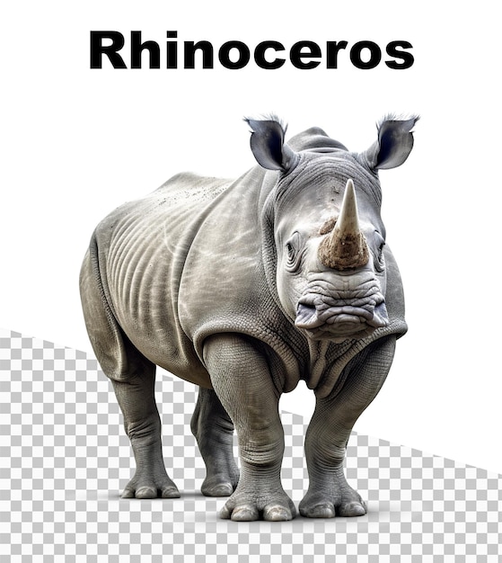 Une Affiche Avec Un Rhinocéros Sur Fond Transparent Et Le Mot Rhinocéros Sur Le Dessus