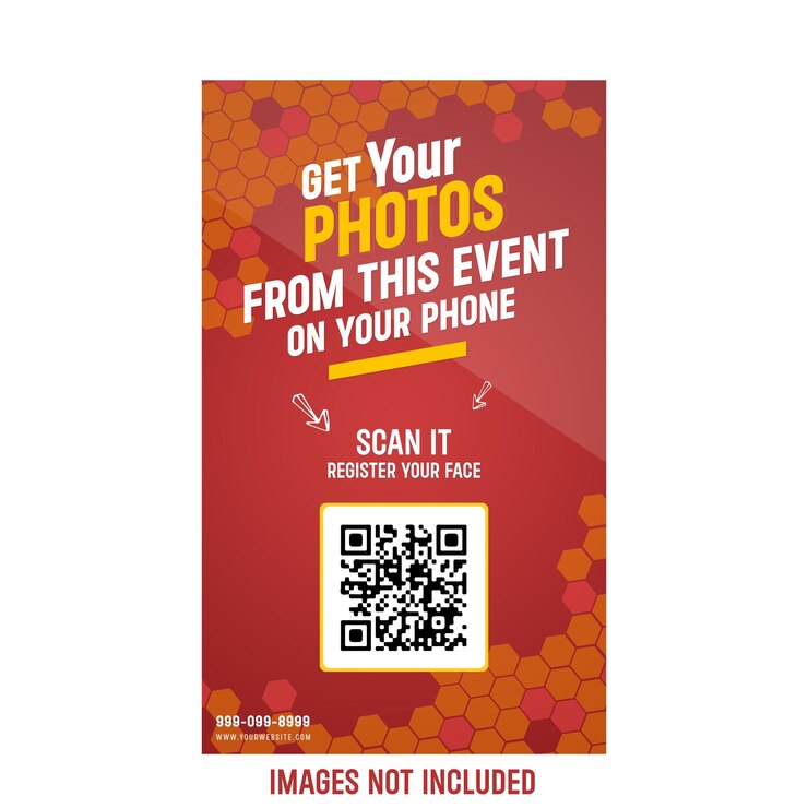 PSD une affiche rouge avec une image d'un événement à partir de vos photos sur votre téléphone qr code standy