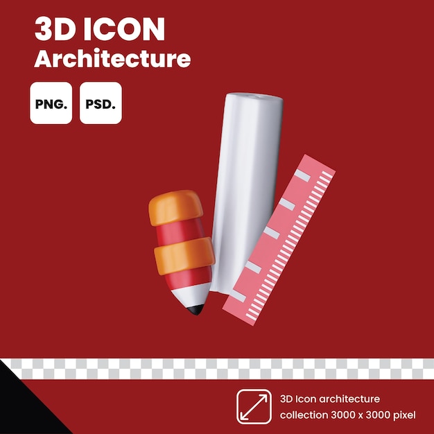 PSD une affiche rouge et noire pour l'architecture d'icônes 3d.