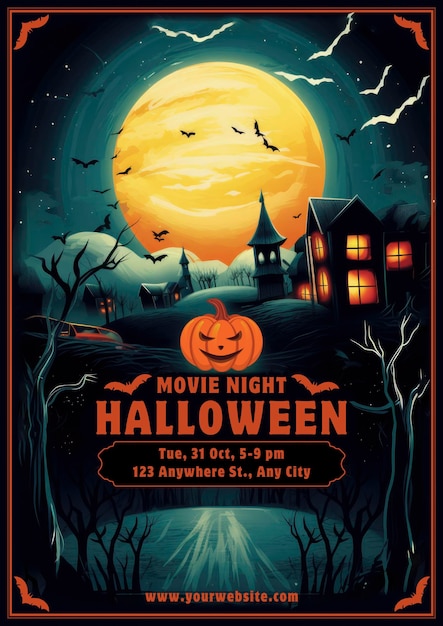 Affiche de soirée cinéma Halloween illustration sombre 1