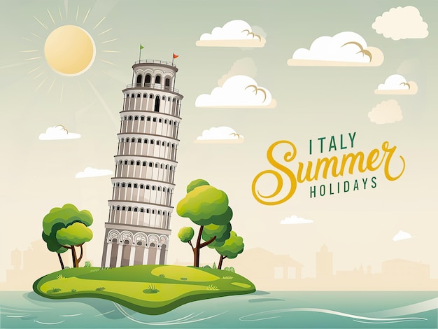 L'affiche des vacances d'été de Ferragosto, la tour penchée de Pise