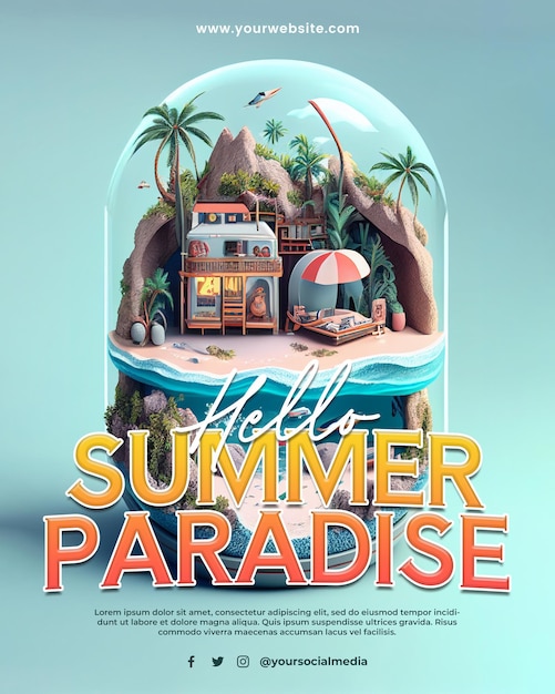 PSD affiche de vacances d'été pour publication sur les réseaux sociaux