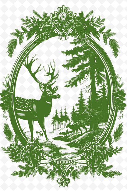 PSD une affiche verte et blanche avec un cerf dans la forêt