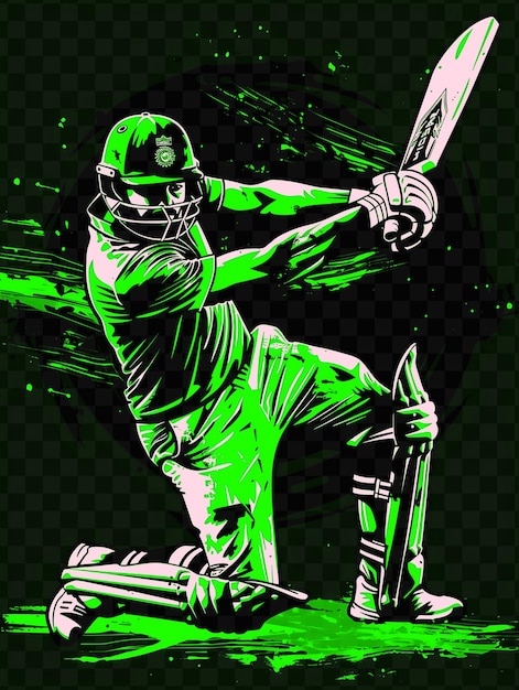 PSD une affiche verte et noire d'un joueur de cricket avec un casque sur