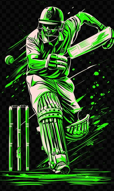 PSD une affiche verte et noire d'un joueur de cricket avec un fond vert