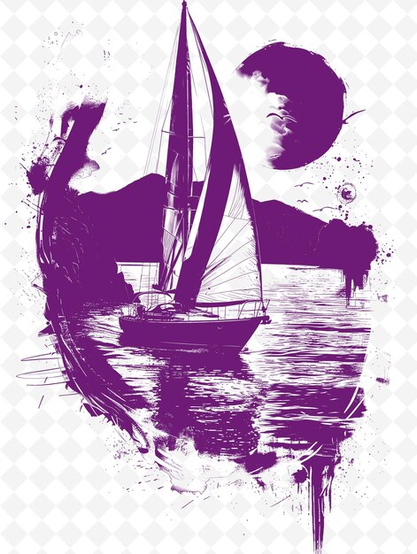 PSD une affiche violette et blanche d'un voilier avec un fond violet
