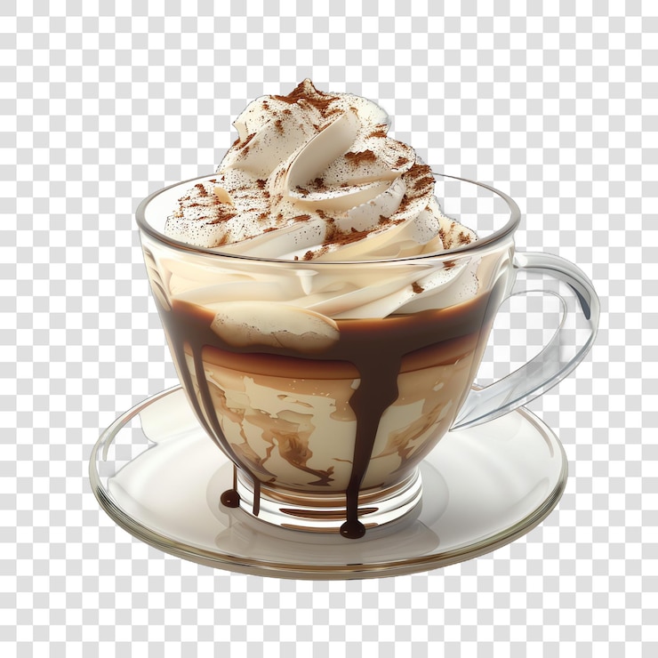PSD affogato comida italiana negra y blanca aislada sobre un fondo transparente