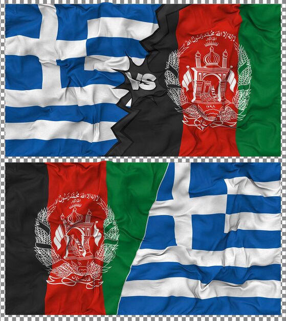 Afghanistan gegen Griechenland Halbkombinierte Flagge Stoff-Bump-Textur 3D-Rendering