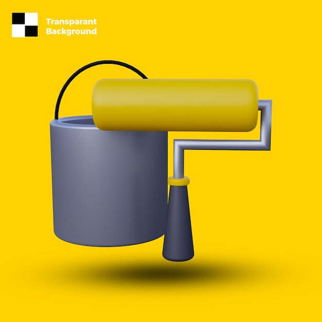 Un afiche amarillo y negro con un rodillo de pintura y las palabras fondo transparente.