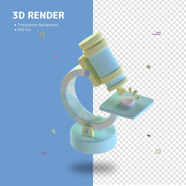 Un afiche azul y blanco para renderizar en 3d con un microscopio.