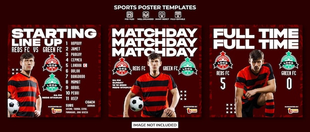 Afiche deportivo de fútbol o plantilla de colección de publicaciones en redes sociales