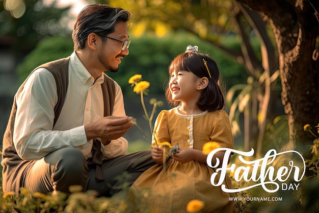 PSD afiche del día del padre feliz con un fondo de padre e hijo mirando a un muy hermoso