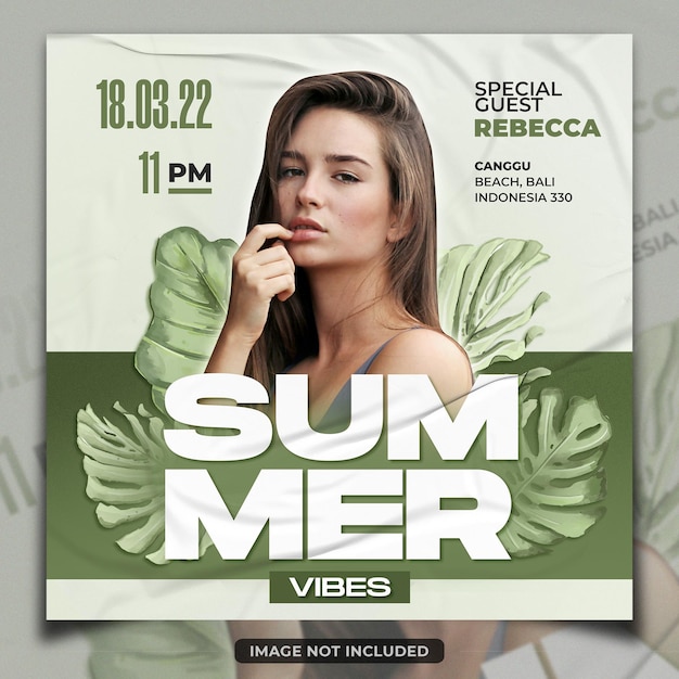 Afiche del evento musical del club dj para la temporada de verano.