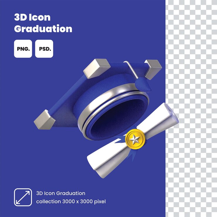 PSD un afiche para la graduación de iconos 3d con una medalla de oro.