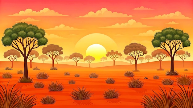 Afrikanische Sonnenuntergangssavanne