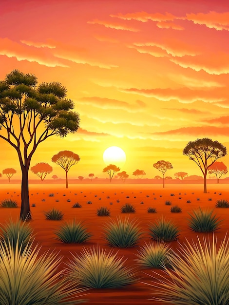 Afrikanische Sonnenuntergangssavanne