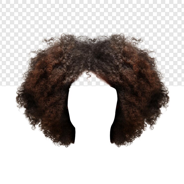 PSD afro cabelo preto peruca fotorrealista comprimento completo cabelos retos extremidades isoladas fundo branco