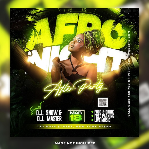 Afro noche dj fiesta en las redes sociales post psd