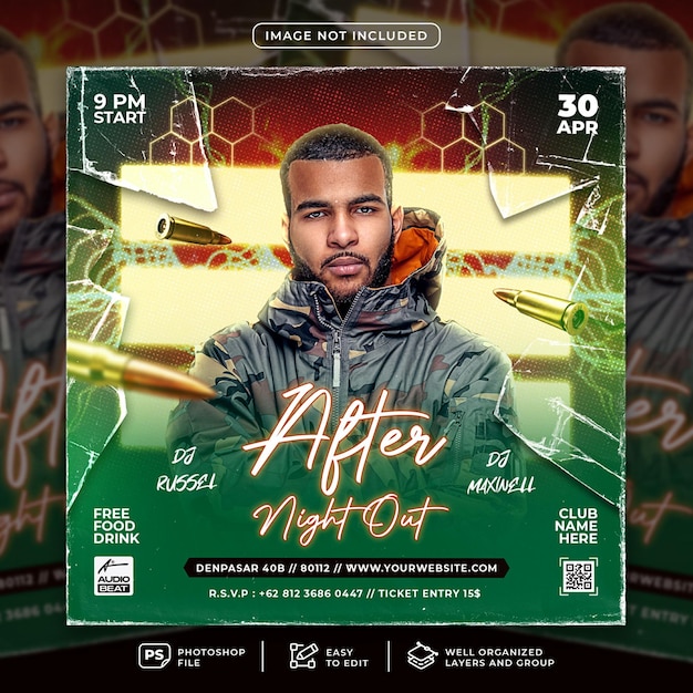 After night out dj party flyer publicación en redes sociales