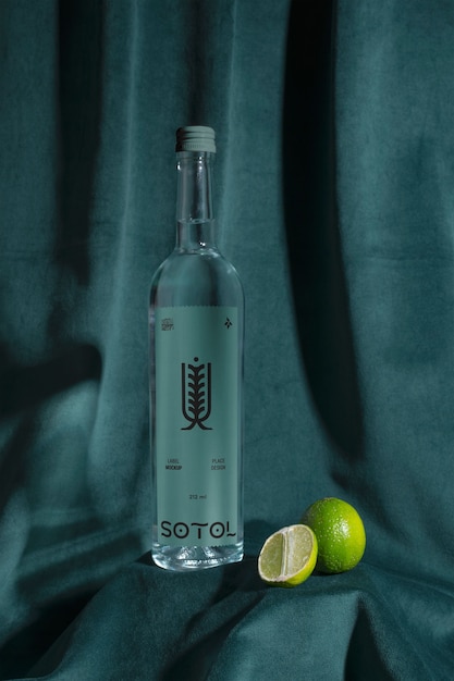 PSD agave sotol mexikanisches getränkeflaschen-mockup-design