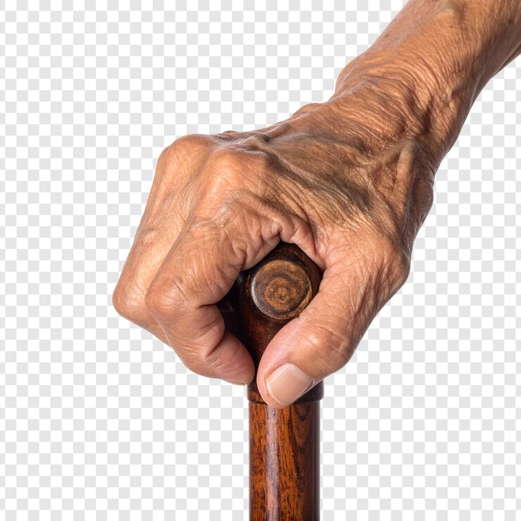 PSD aged hand holding walking cane elderly support care and mobility