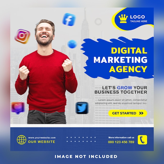 PSD agence de marketing numérique pour les entreprises et les médias sociaux d'entreprise modèle de flyer de bannière carrée