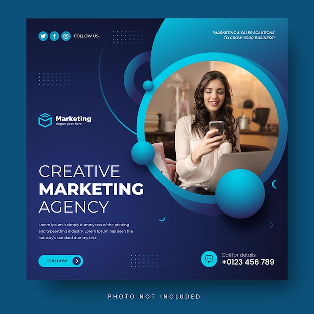 Agence de marketing numérique et publication sur les médias sociaux d'entreprise ou modèle de bannière carrée