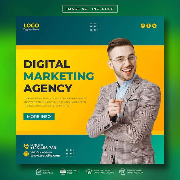 Agence de marketing numérique et publication sur les réseaux sociaux d'entreprise et modèle de bannière Web