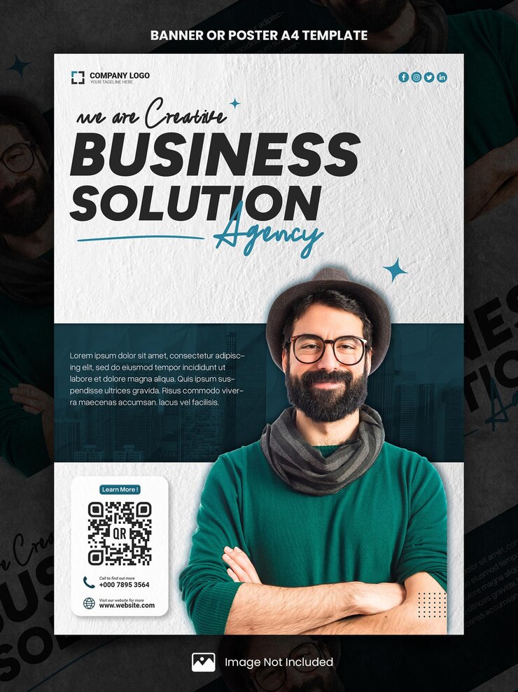 PSD agence de solutions commerciales whit poster d'image de fond a4 ou modèle de bannière
