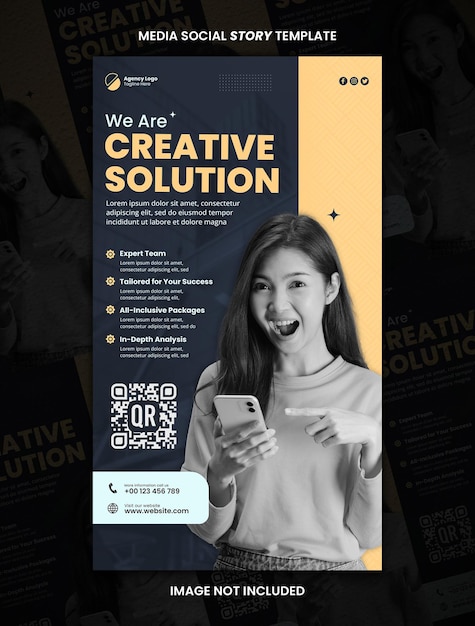 PSD agence de solutions créatives d'affaires jaune modèle de message d'histoire sociale des médias