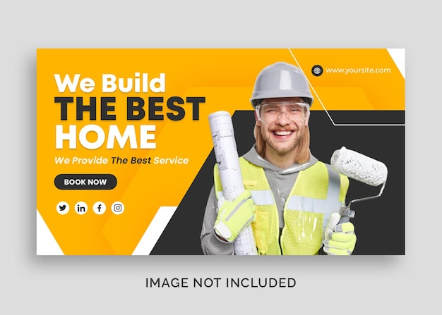 PSD agencia de construcción servicio y reparación de viviendas banner web promocional o portada de facebook