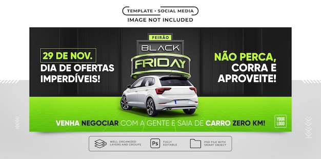 PSD agência de carros de sexta-feira negra com banner de mídia social com ofertas imperdíveis