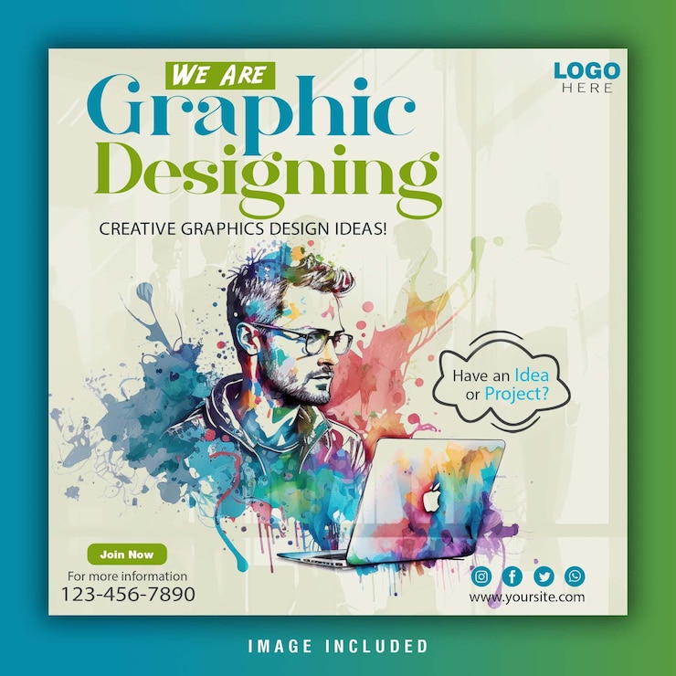 PSD agência de design de fotos e gráficos em cor d'água modelo de postagem de mídia social