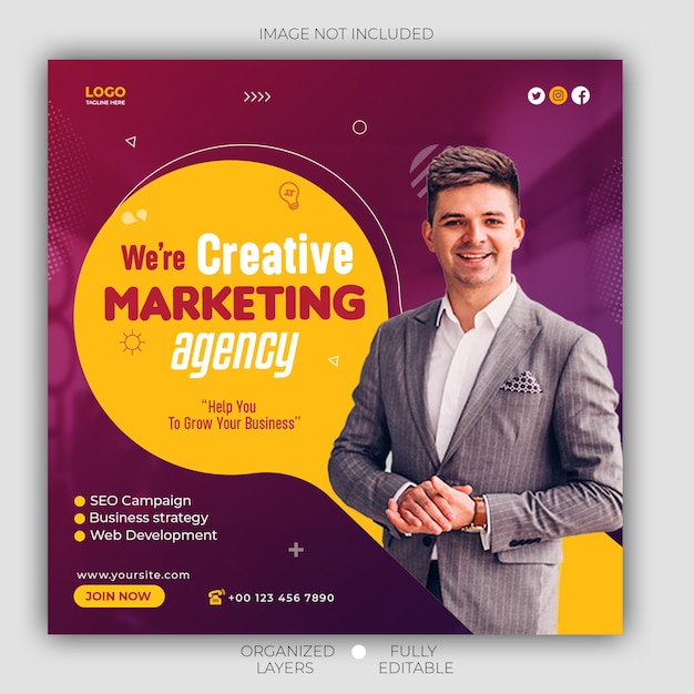 Agência de marketing de negócios digitais e modelo de postagem de mídia social de promoção corporativa