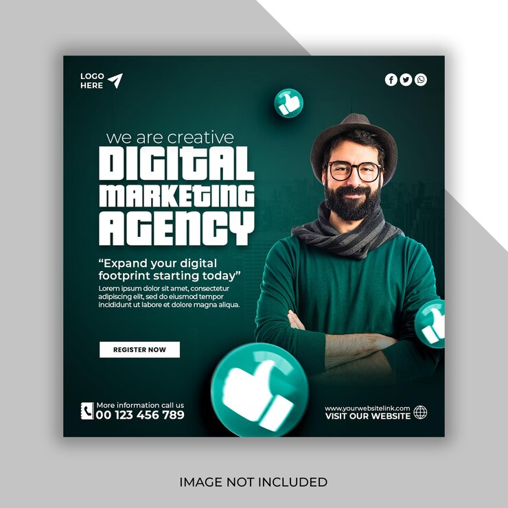 Agência de marketing digital e banner de mídia social corporativa ou modelo de postagem no Instagram