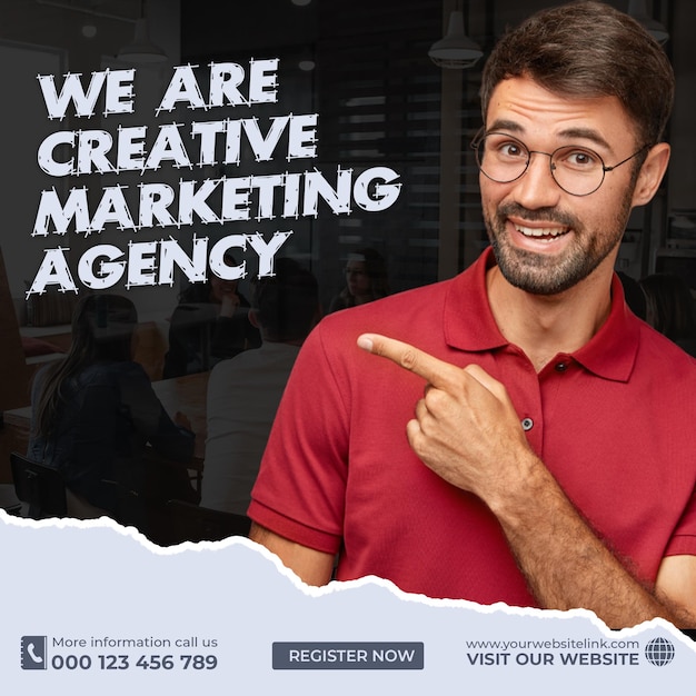 agência de marketing digital e banner de mídia social corporativa ou modelo de postagem no Instagram