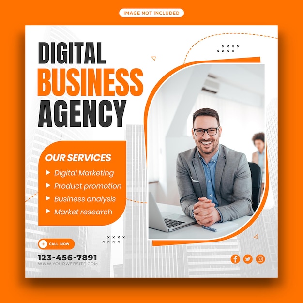 Agência de marketing digital e banner de mídia social corporativa ou projeto de modelo de postagem no Instagram