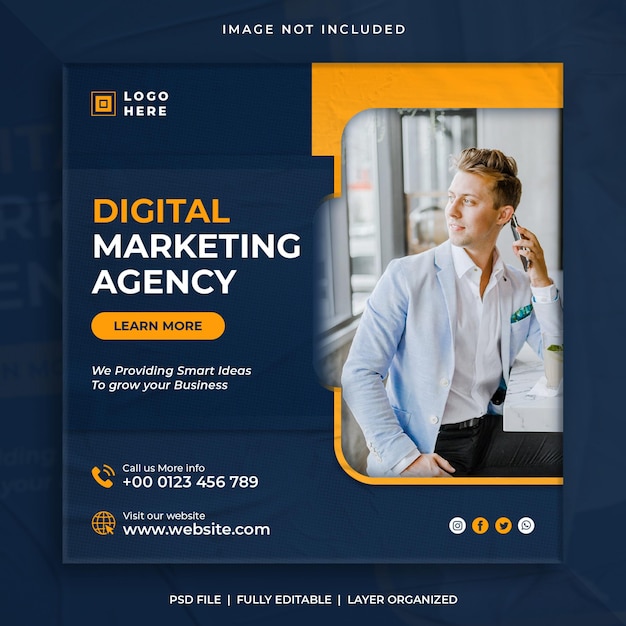 Agência de marketing digital e modelo de banner quadrado de postagem de mídia social corporativa