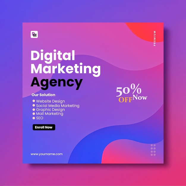 Agência de Marketing Digital Flyer Mídia Social Post e Modelo de Design Quadrado