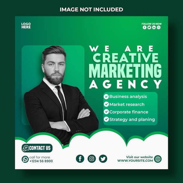 Agência de marketing digital PSD e banner de mídia social corporativa e modelo de postagem no Instagram