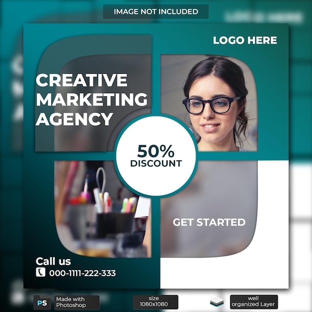 Agência de marketing digital PSD e modelo de postagem de mídia social corporativa ou banner quadrado