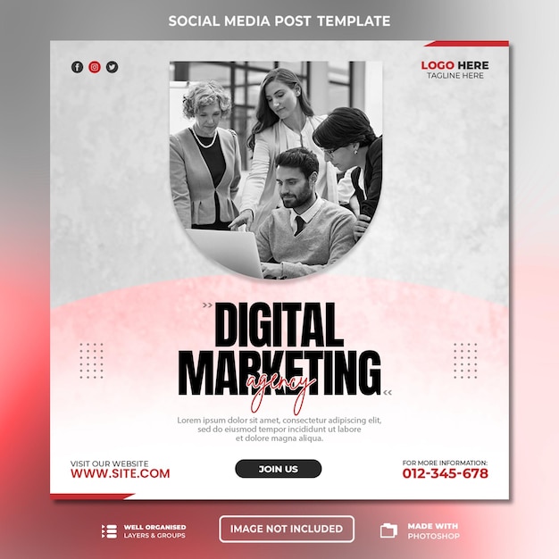 Agencia de marketing digital y banner de redes sociales corporativas o plantilla de publicación de instagram