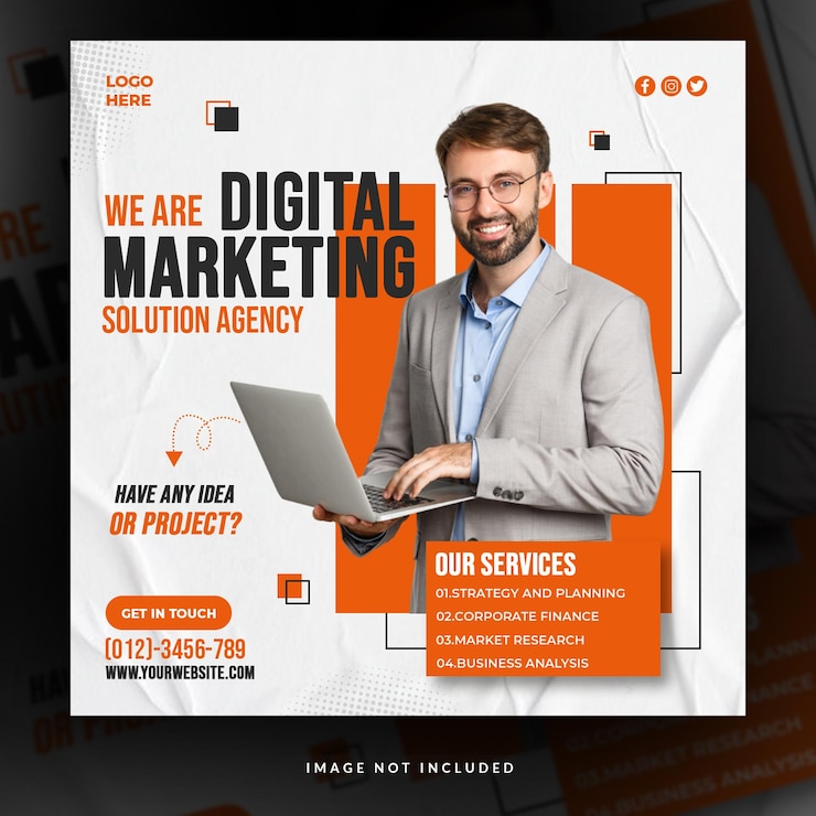 PSD agencia de marketing digital y banner de redes sociales corporativas o plantilla de publicación de instagram