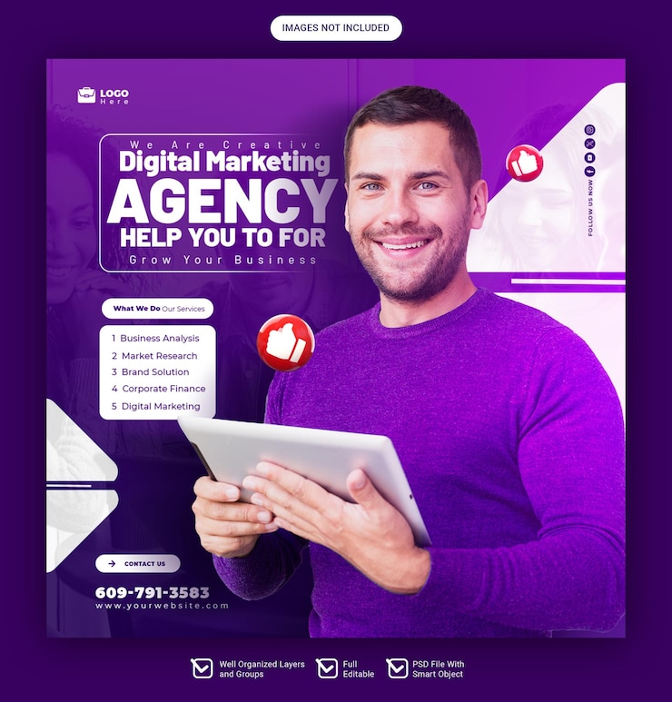 PSD agencia de marketing digital y plantilla de banner de instagram corporativo o de redes sociales
