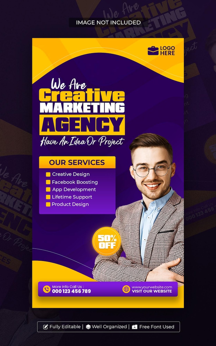 PSD agencia de marketing digital y plantilla de historia corporativa de facebook e instagram