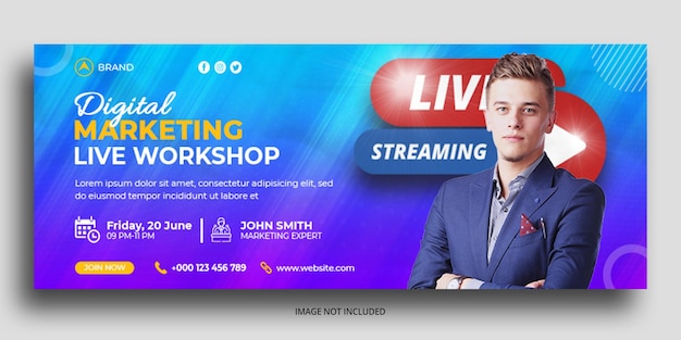 Agencia de marketing digital Taller en vivo Plantilla de banner web de portada de Facebook