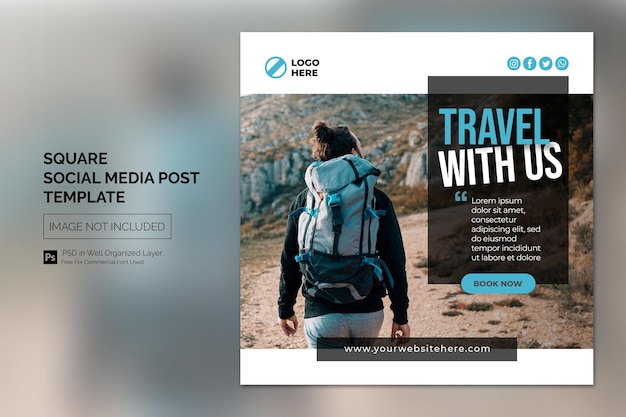 PSD agente de viagens e banner quadrado de turismo ou modelo de postagem em mídia social