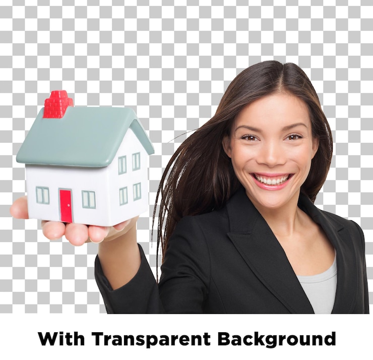 PSD agente imobiliário segurando um modelo de casa com fundo transparente
