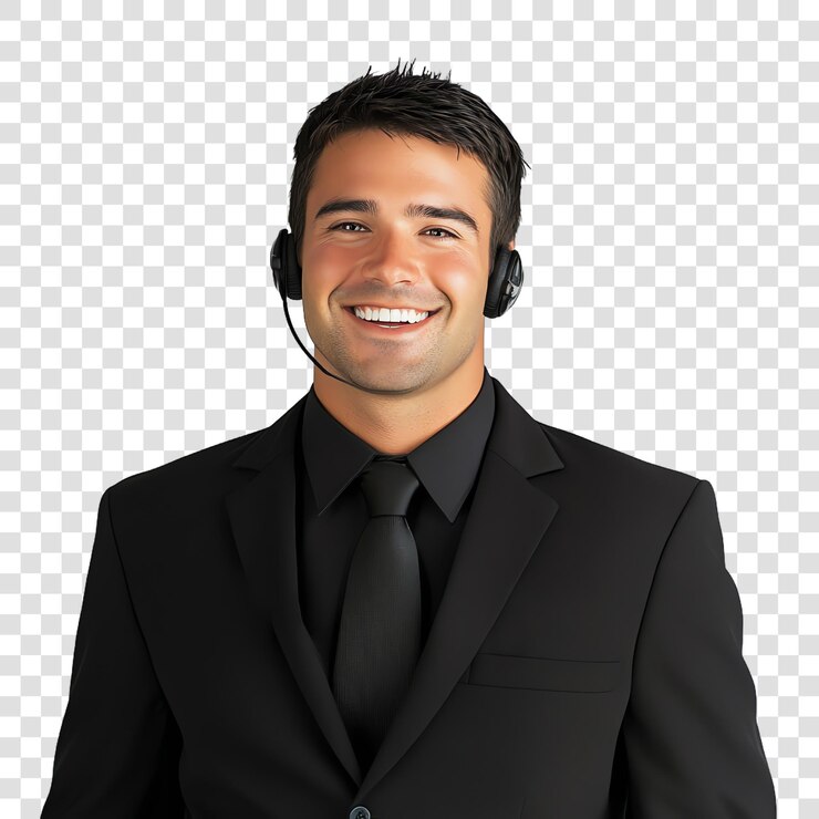 PSD un agente de servicio al cliente sonriente aislado sobre un fondo transparente