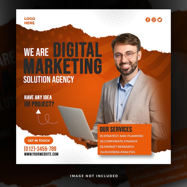 Agenzia di marketing digitale e banner di social media aziendale o modello di post di Instagram